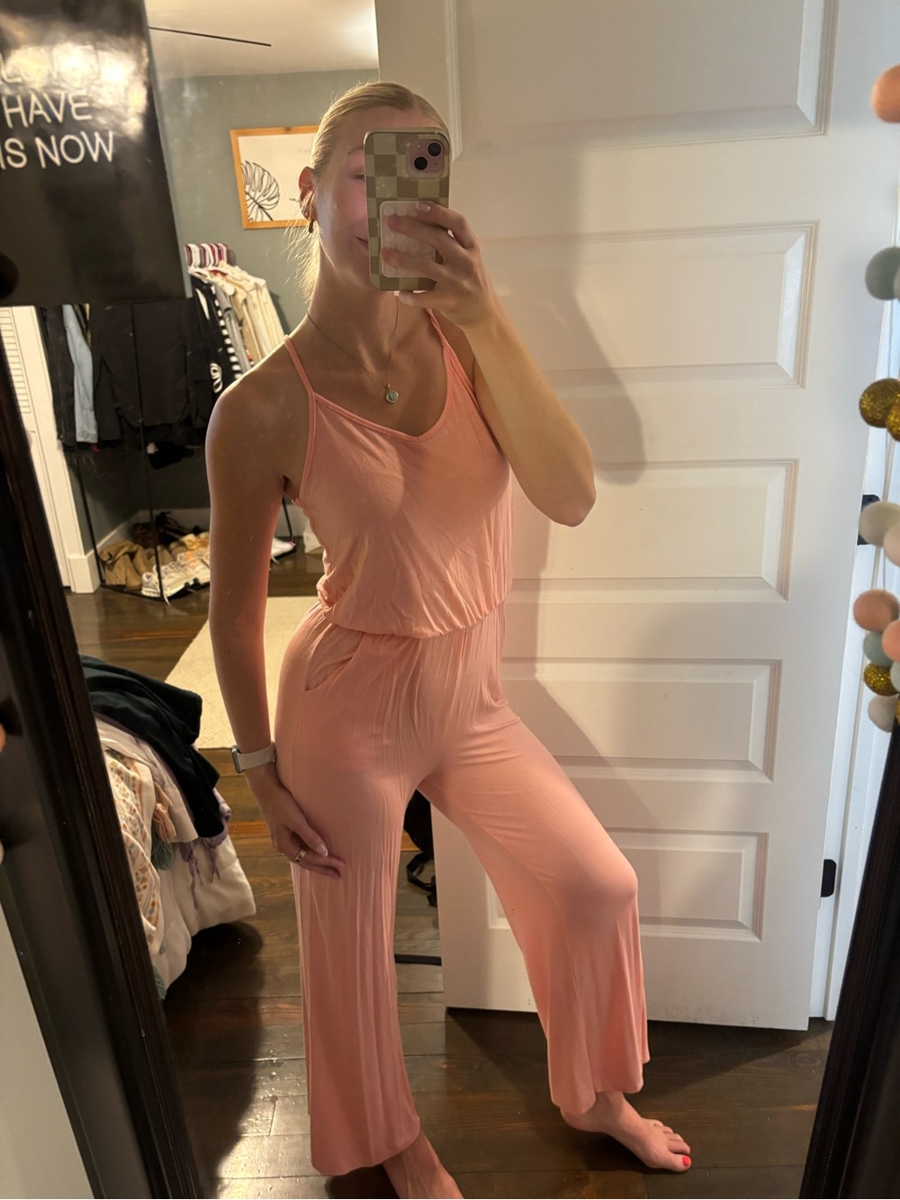 Soft Peach Wide-Leg Jumpsuit